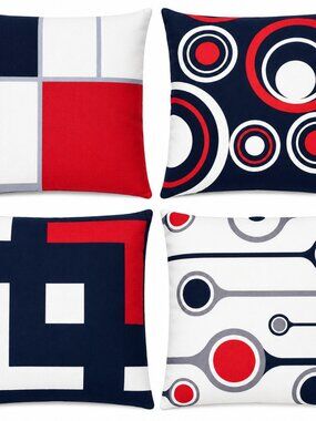Set of 4 Geometric Throw Pillow Covers – Red White Black Modern Abstract